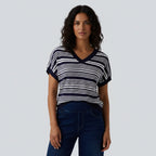 Striped V-neck T-shirt – lightweight, cropped, relaxed, summer, essential