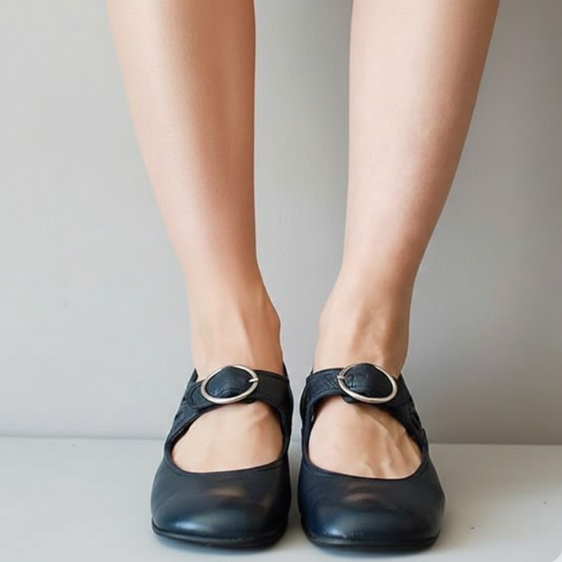 Damskie buty na niskim obcasie inspirowane stylem vintage – eleganckie, komfortowe czółenka z klamrą