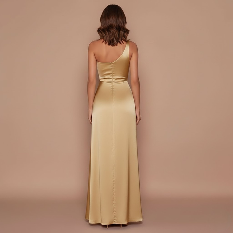 Elegant One-Shoulder Maxi Dress for Women - Eye-Catching High Slit for Wedding Guests