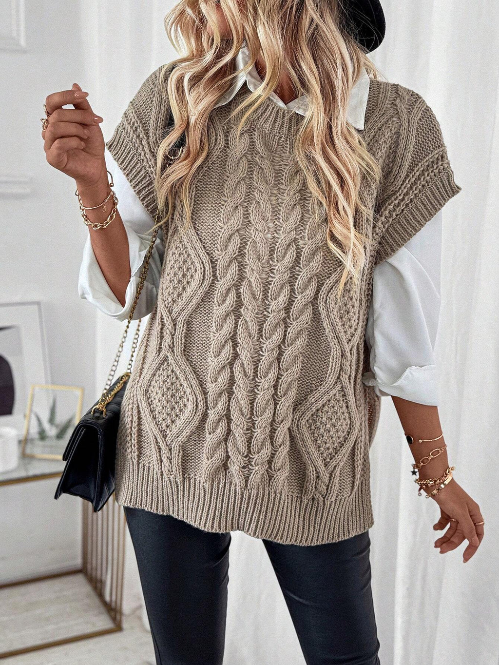 Bravelle | Women's Cable Knit Sweater Vest - Short Sleeve, Lightweight, Casual Knit Top