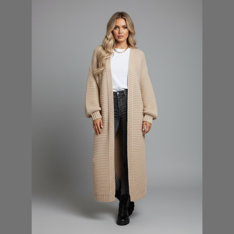 Damski, swobodny, dzianinowy kardigan z długim rękawem – niezbędny element codziennej, warstwowej garderoby
