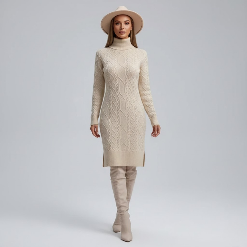 Comfortable knitted midi dress with long sleeves for women – elegant everyday comfort