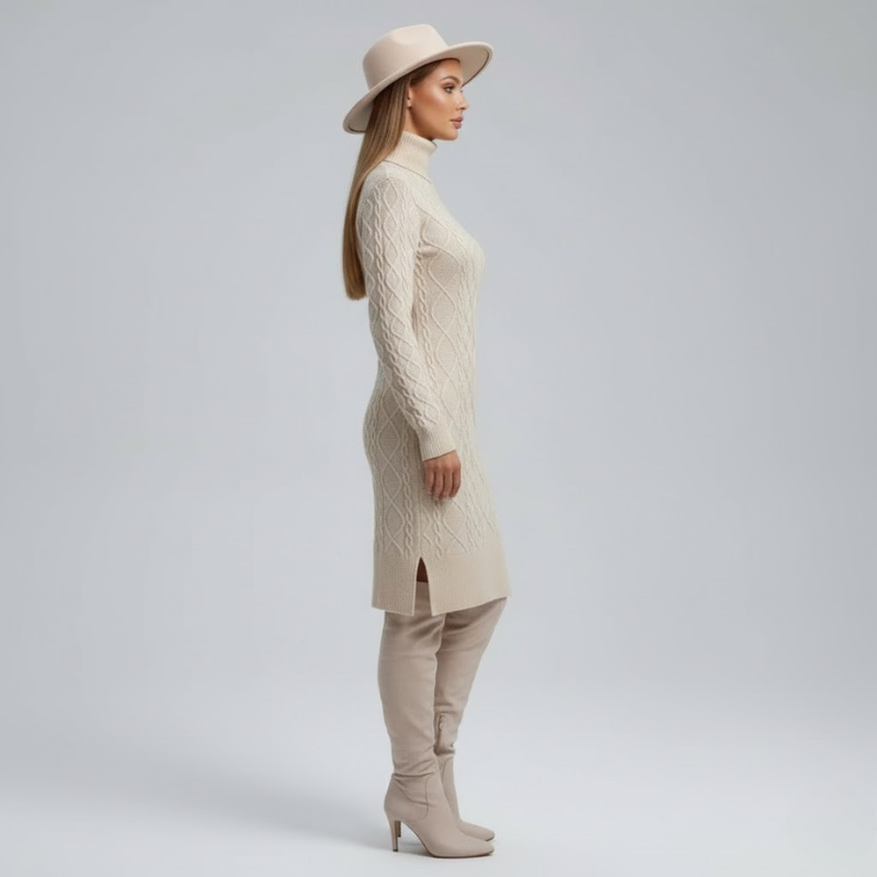 Comfortable knitted midi dress with long sleeves for women – elegant everyday comfort