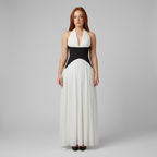Women's Halter Neck Maxi Dress - Deep V Neck Front and Colorful Pattern