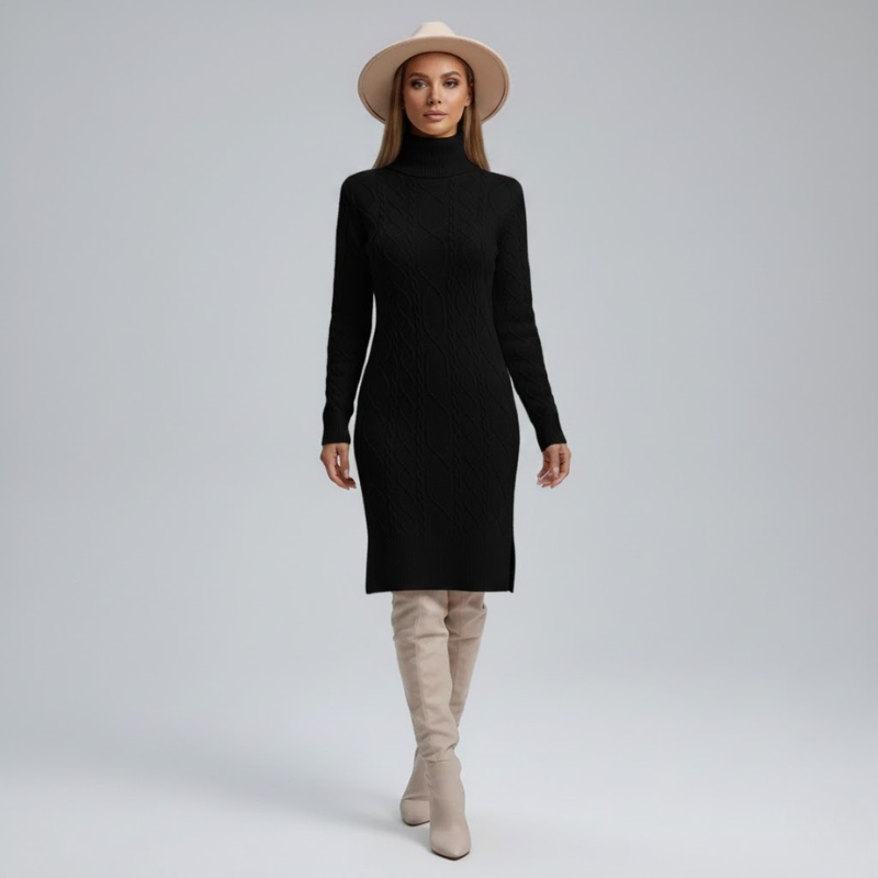 Wygodna dzianinowa sukienka midi z długim rękawem dla kobiet – elegancka wygoda na co dzień