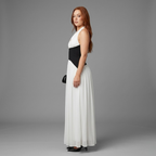 Women's Halter Neck Maxi Dress - Deep V Neck Front and Colorful Pattern