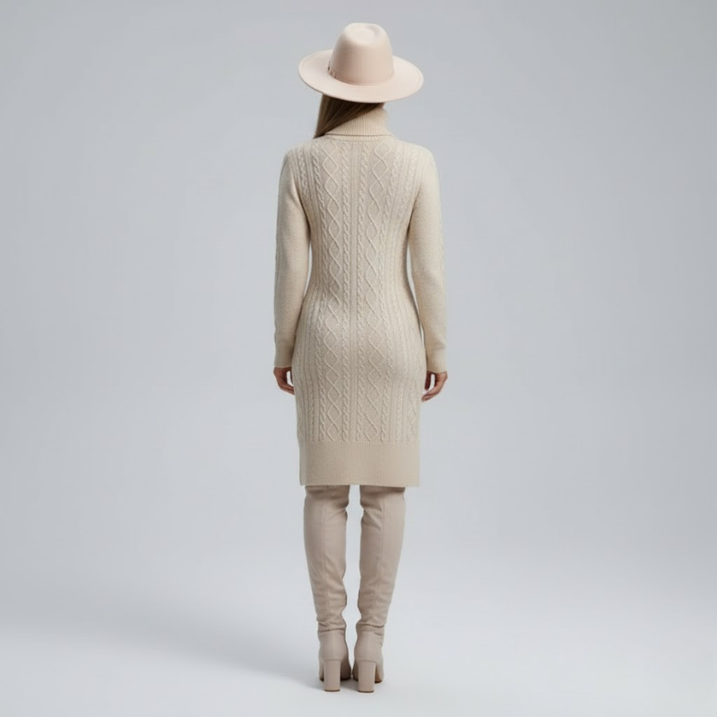 Comfortable knitted midi dress with long sleeves for women – elegant everyday comfort