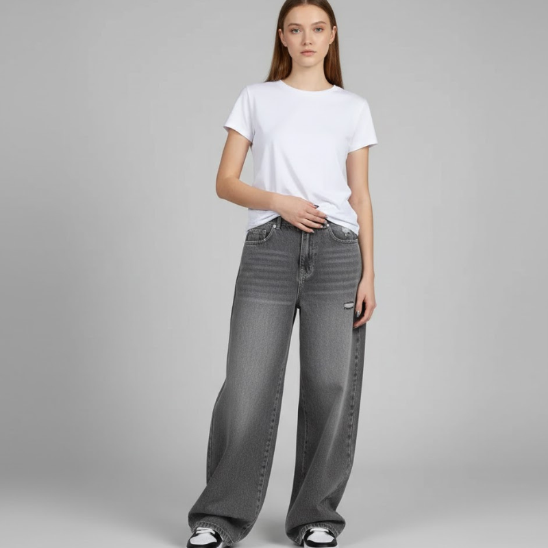 Luźne, damskie spodnie jeansowe typu baggy – modny komfort na co dzień