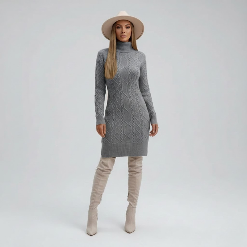 Wygodna dzianinowa sukienka midi z długim rękawem dla kobiet – elegancka wygoda na co dzień