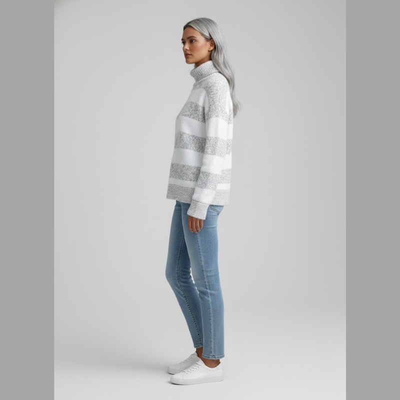 Przytulny golf damski w paski – lekki styl z mieszanki bawełny