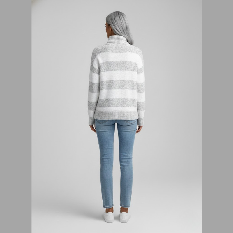 Przytulny golf damski w paski – lekki styl z mieszanki bawełny