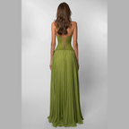 Elegant lace maxi dress with halter for women - airy pleated skirt, formal gown