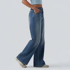 Asymmetric wide-leg mid-rise jeans – relaxed fit and pockets