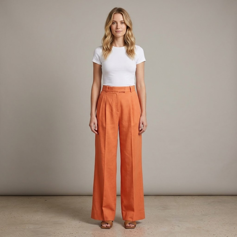 Eleganckie spodnie z wysokim stanem i szerokimi nogawkami – lekkie i szykowne spodnie na lato dla kobiet