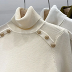 Aldona | Damski dzianinowy sweter z golfem – elegancka zimowa bluzka z ozdobnymi guzikami