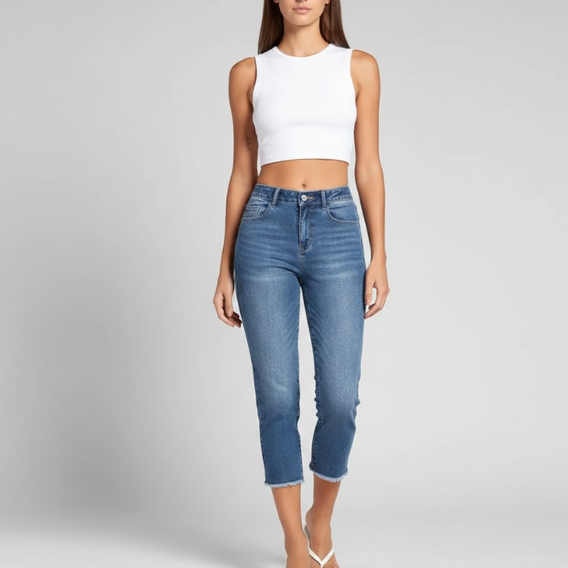 Damskie jeansy typu mom w nowoczesnym stylu – skrócony denim