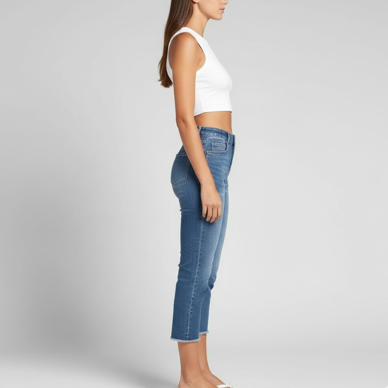 Damskie jeansy typu mom w nowoczesnym stylu – skrócony denim