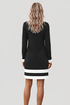 Women's Color Block Midi Dress - Elegant Long Sleeve Office Dress