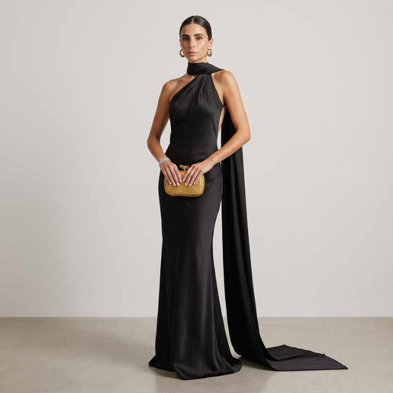 Ponadczasowa sukienka z szalikiem – elegancka sukienka maxi dla kobiet na specjalne okazje