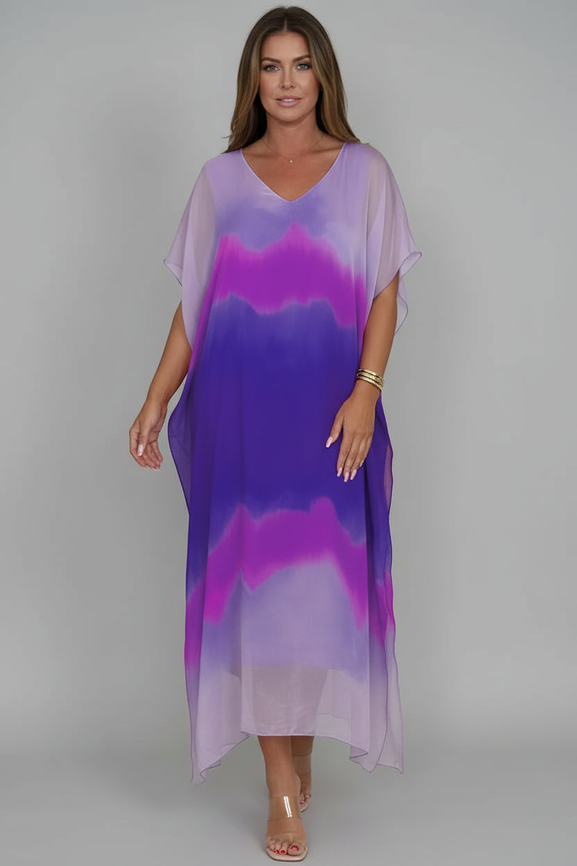 Sukienka kaftan w dużym rozmiarze z nadrukiem tie-dye – lekka sukienka plażowa w stylu boho