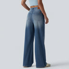 Asymmetric wide-leg mid-rise jeans – relaxed fit and pockets