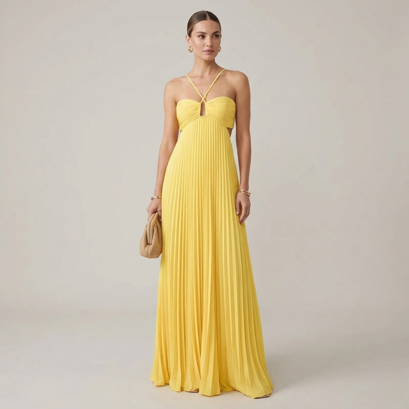 Elegancka plisowana suknia maxi – formalna sukienka dla kobiet na wesele
