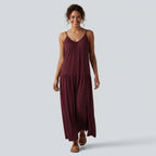 Light summer maxi dress – slip model with a V-neck and a striking side slit