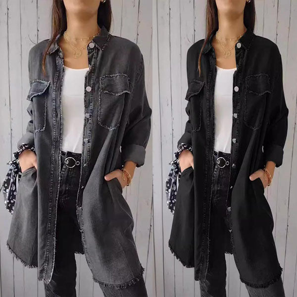 Maelith | Damska kurtka z imitacji denimu – casualowa koszula-kurtka zapinana na guziki