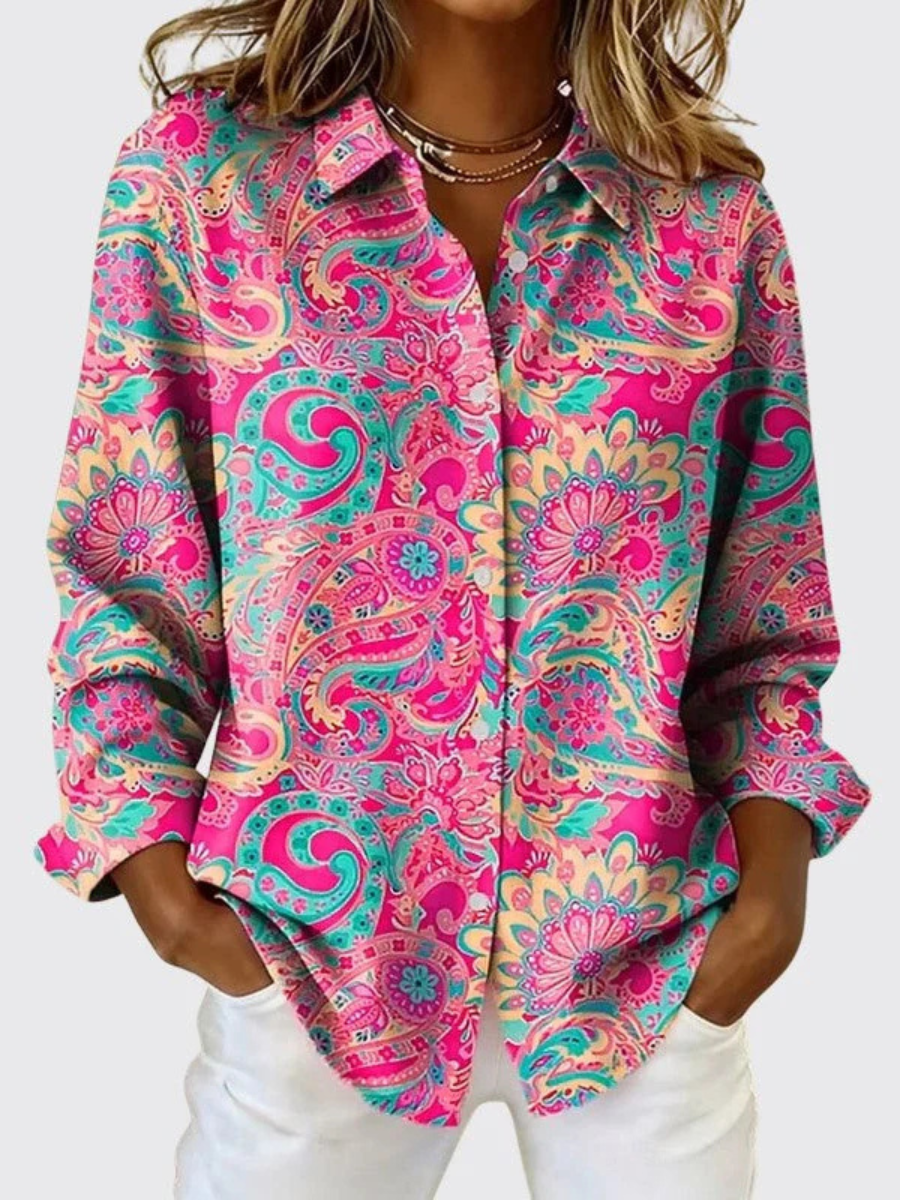 Vina | Women's button-up paisley print blouse – loose fit