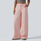 Asymmetrical Low-Rise Colorblock Jeans – Wide Leg with Bold Print
