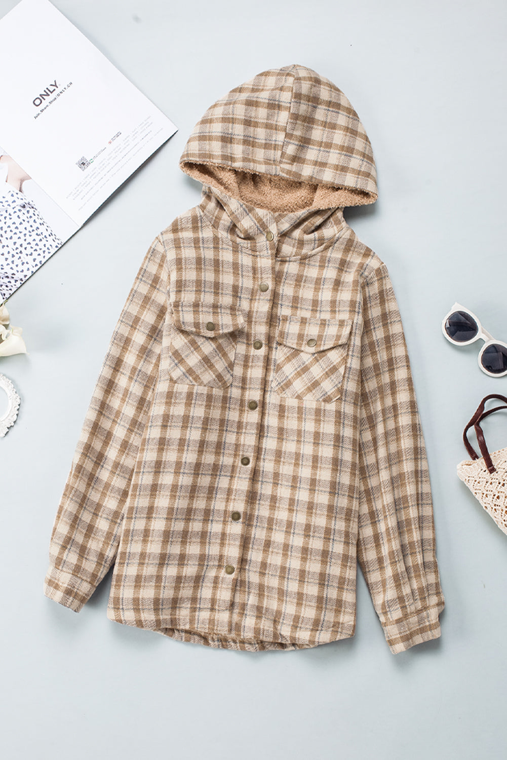 Violetta | Women's Plaid Coat - Jacket with Hood and Sherpa Fleece Lining