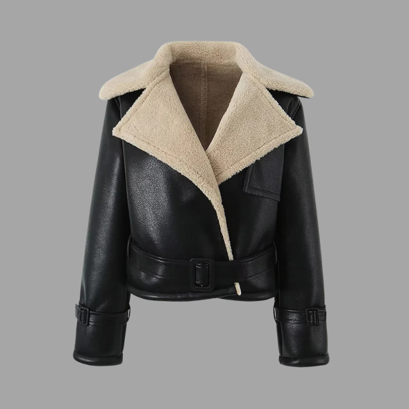 Wygodna damska kurtka typu bomber ze sztucznej skóry – modna kurtka z podszewką z materiału Sherpa