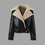 Bequeme Damen-Bomberjacke aus Kunstleder – modische Jacke mit Sherpa-Futter