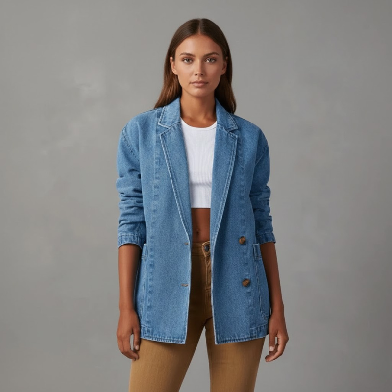 Modna damska kurtka dżinsowa z eleganckim wzorem – swobodna elegancja