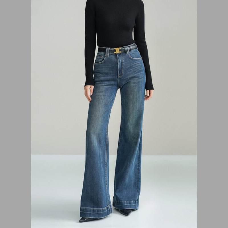 Eleganckie, rozkloszowane jeansy ze średnim stanem i rozcięciem – klasyczny fason bootcut dla kobiet