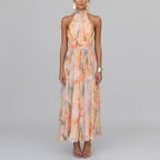 Elegant Women's Maxi Dress with Tie Back and Halter Neck – Flattering Shirred Waist