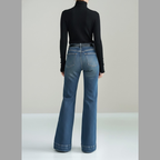 Elegant flared jeans with a mid-rise and a slit - classic bootcut style for women