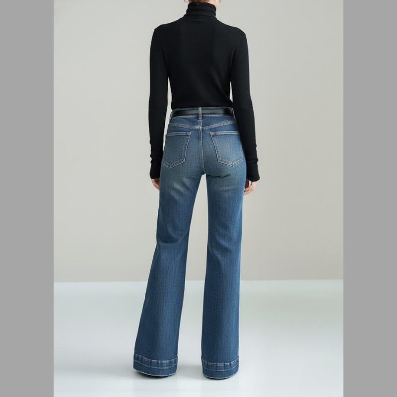 Eleganckie, rozkloszowane jeansy ze średnim stanem i rozcięciem – klasyczny fason bootcut dla kobiet