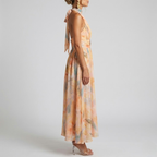 Elegant Women's Maxi Dress with Tie Back and Halter Neck – Flattering Shirred Waist
