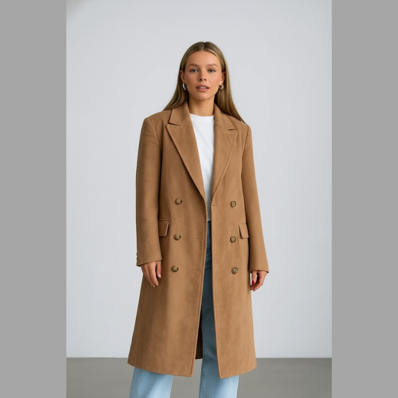 Elegancki damski trencz z długimi klapami – elegancki, zwiewny płaszcz