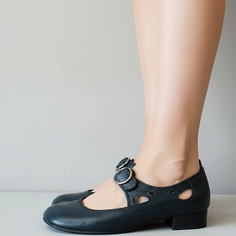 Damskie buty na niskim obcasie inspirowane stylem vintage – eleganckie, komfortowe czółenka z klamrą