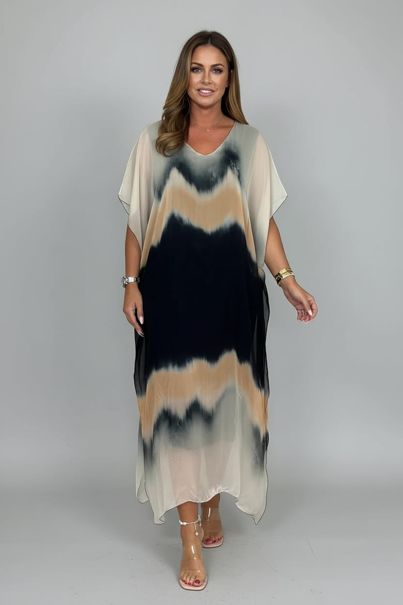 Sukienka kaftan w dużym rozmiarze z nadrukiem tie-dye – lekka sukienka plażowa w stylu boho