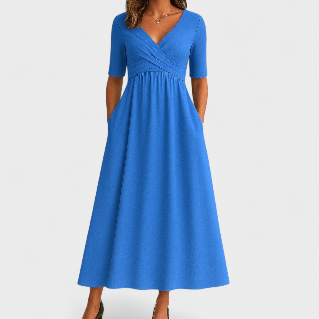 Brenna | Sukienka damska o kroju slim fit, długości midi – elegancka sukienka koktajlowa bez rękawów