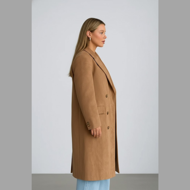 Elegancki damski trencz z długimi klapami – elegancki, zwiewny płaszcz