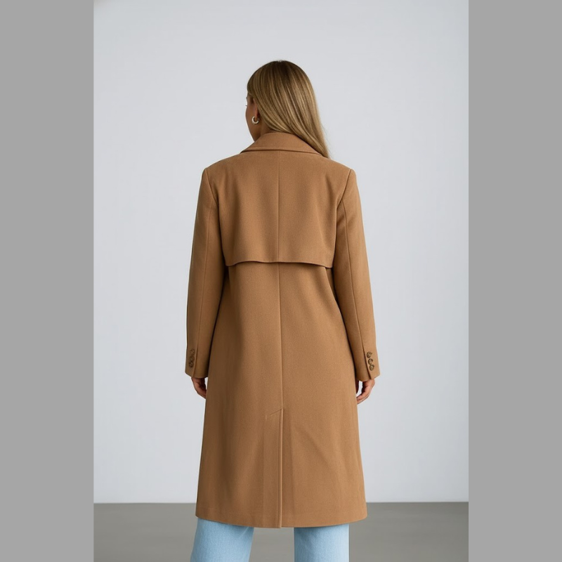 Elegancki damski trencz z długimi klapami – elegancki, zwiewny płaszcz