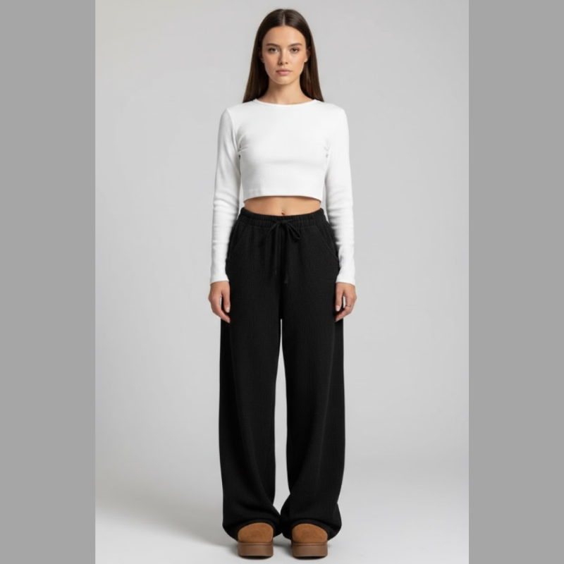 Stylowe spodnie sztruksowe z wysokim stanem – swobodny, luźny krój