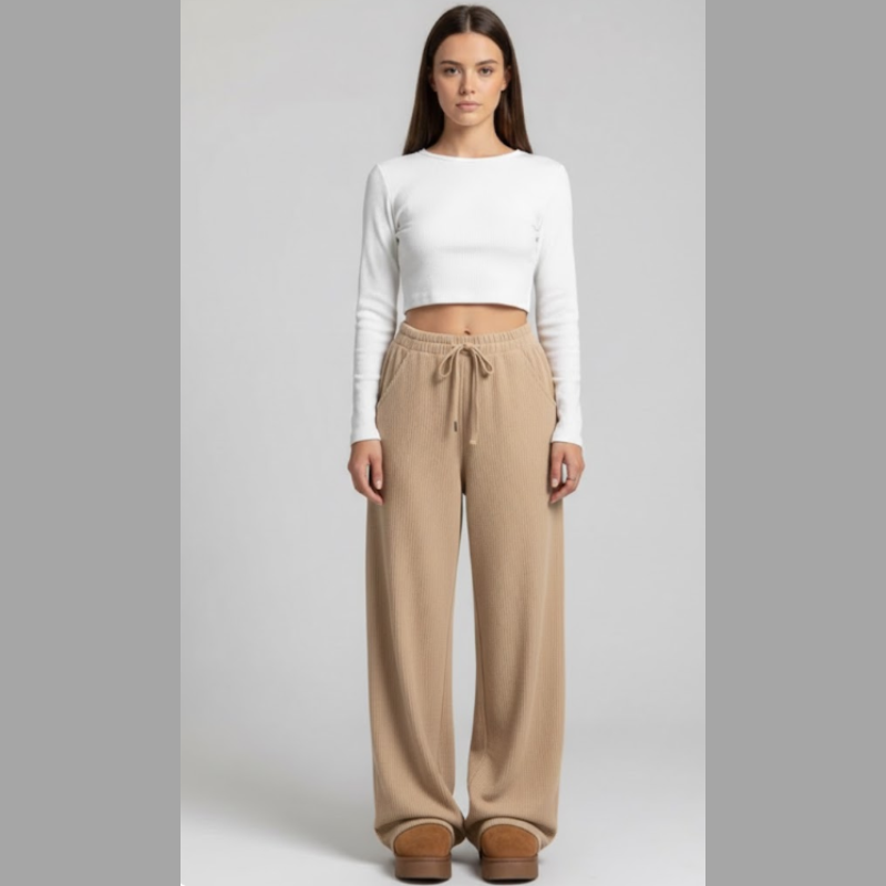 Stylowe spodnie sztruksowe z wysokim stanem – swobodny, luźny krój