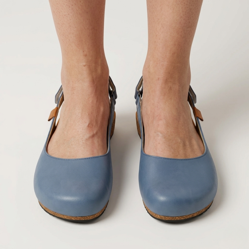 Eleganckie, damskie półbuty typu slingback – wygodne buty na płaskim obcasie z regulowanym paskiem