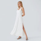 Loose maxi dress – U-neck, sleeveless, with an elegant flared hem