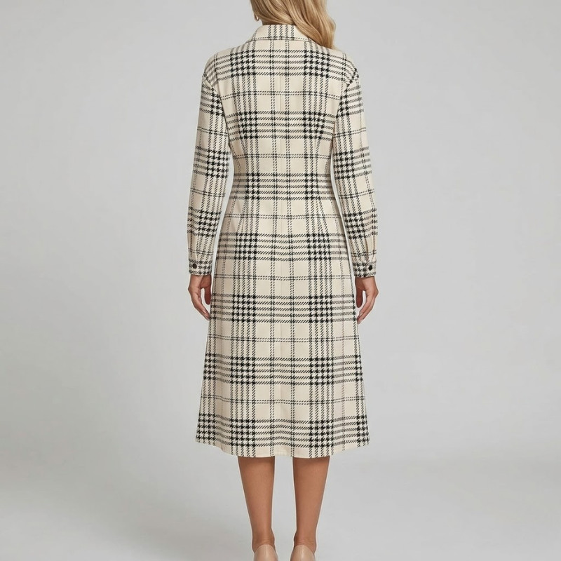 Classic checked A-line midi dress – effortless comfort and chic everyday style